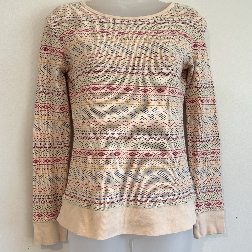 Vtg Y2K Forever 21 Thermal Shirt Sz M Waffle Long Sleeve Geometric Stretch